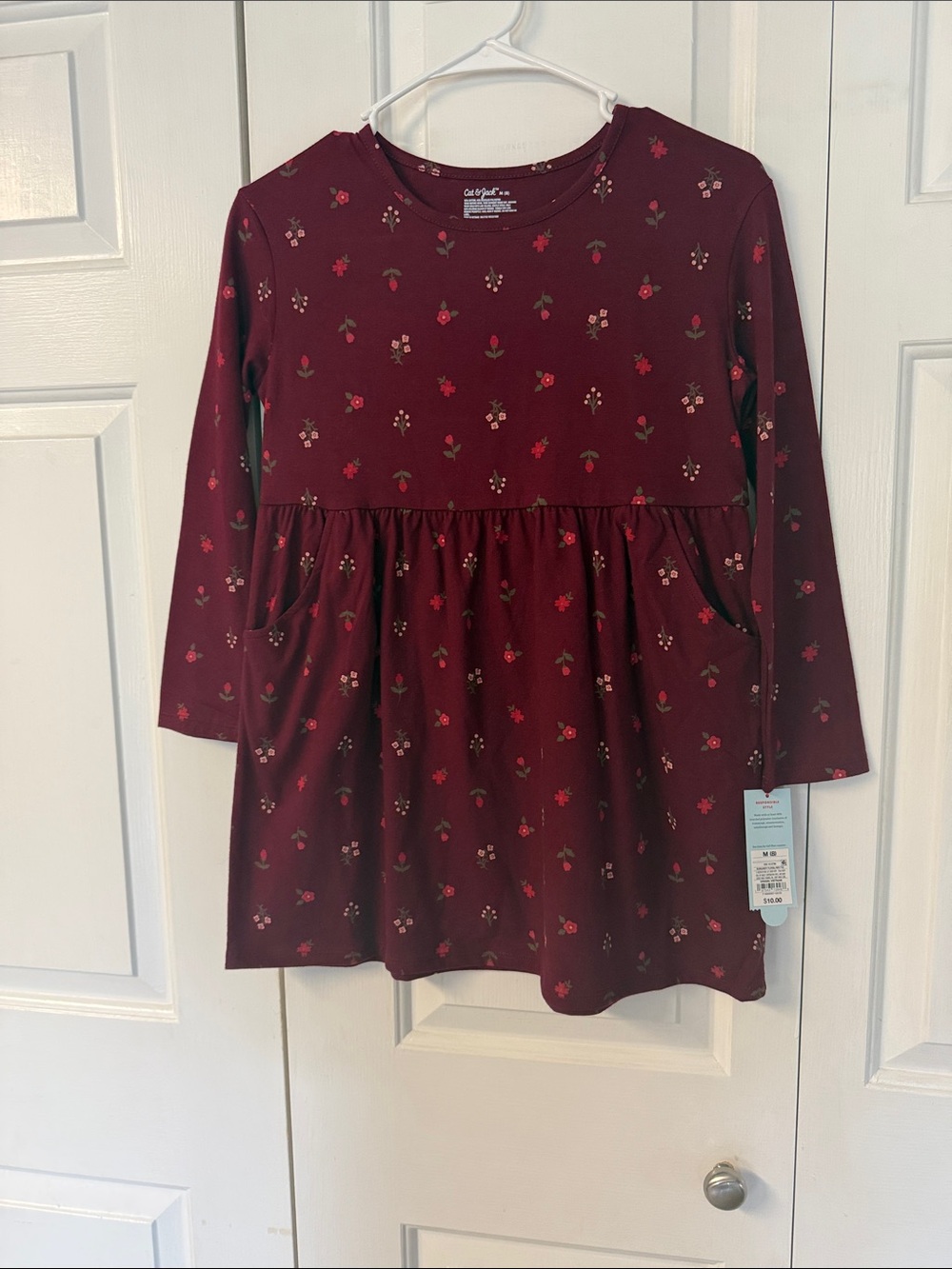 Cat & Jack Maroon Floral Long Sleeve Girls Dress
